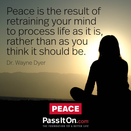 Peace is the result of retraining your mind to process life as it is, rather than as you think it should be. #<Author:0x00007f58c6981400>