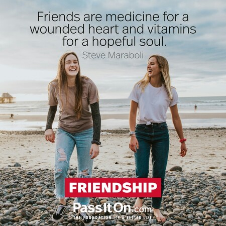 Friends are medicine for a wounded heart and vitamins for a hopeful soul. #<Author:0x00007f728a462e50>