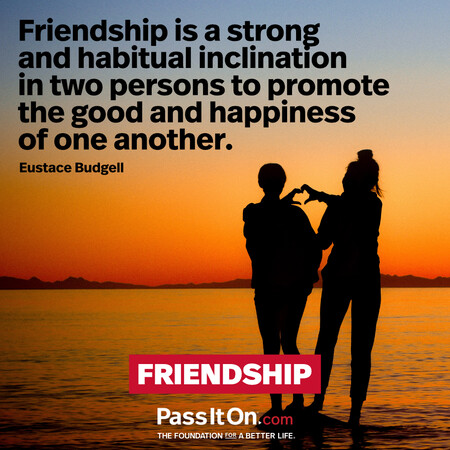 Friendship is a strong and habitual inclination in two persons to promote the good and happiness of one another. #<Author:0x00007f1ae8050f00>